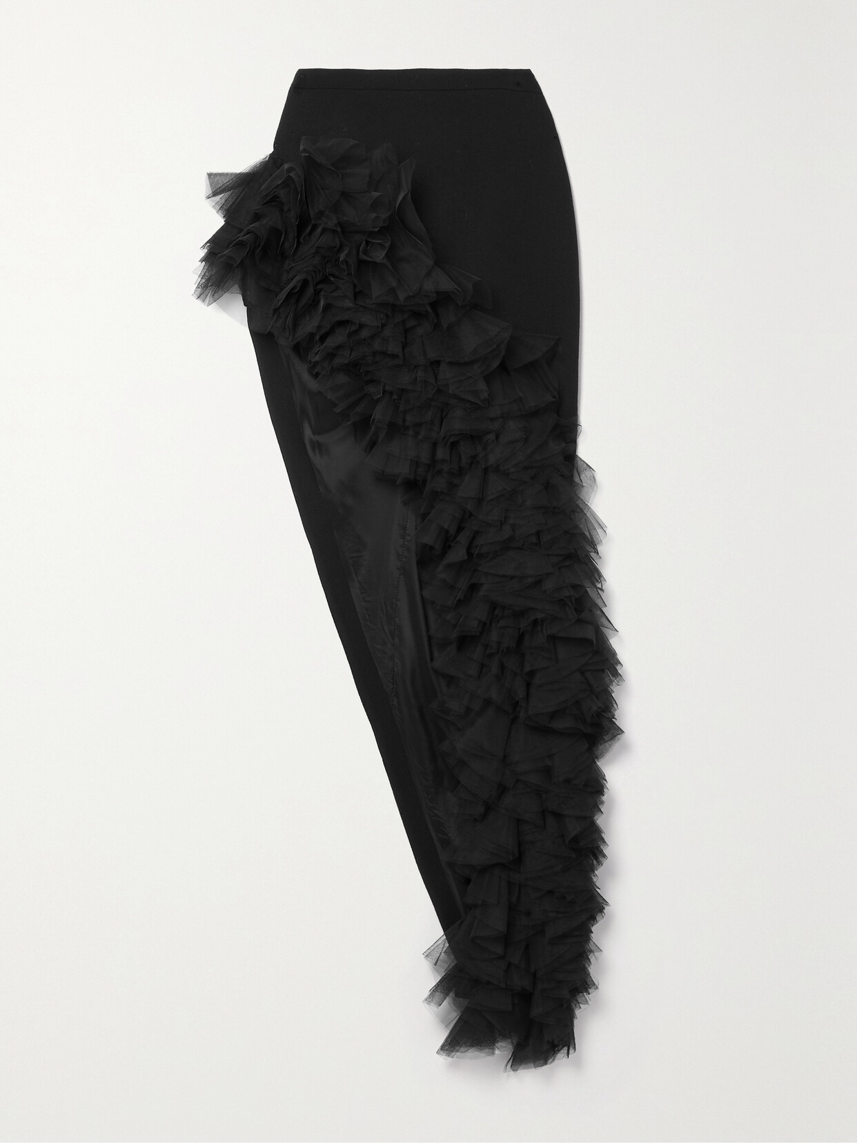 David Koma - Asymmetric Ruffled Tulle-trimmed Wool-crepe Maxi Skirt - Black