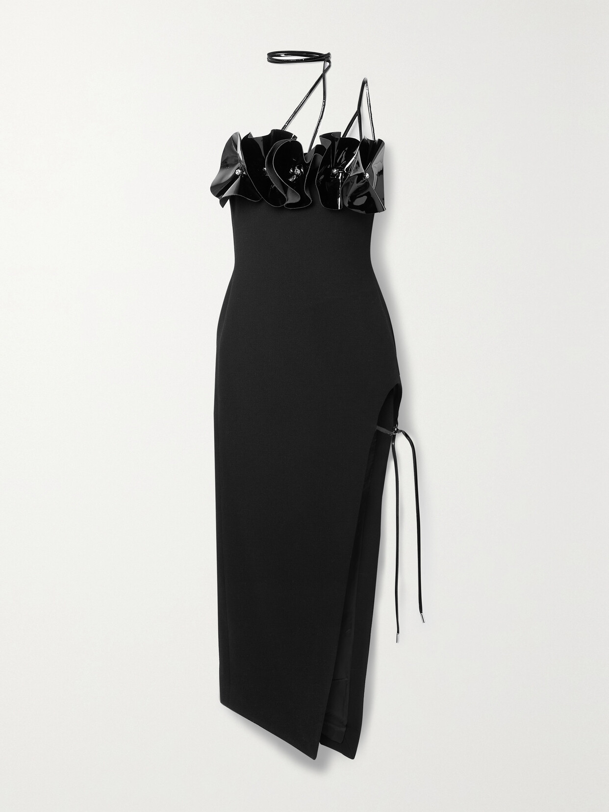 David Koma - Embellished Patent-leather Trimmed Wool-crepe Midi Dress - Black