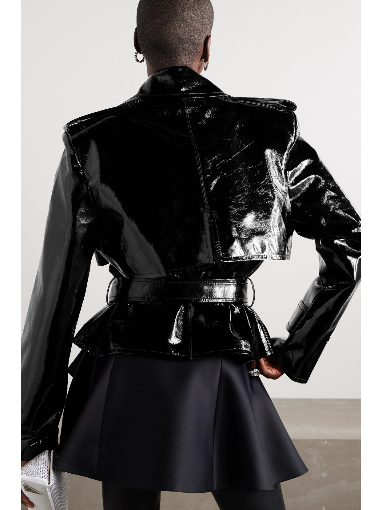 David Koma Belted Patent-leather Jacket In Black