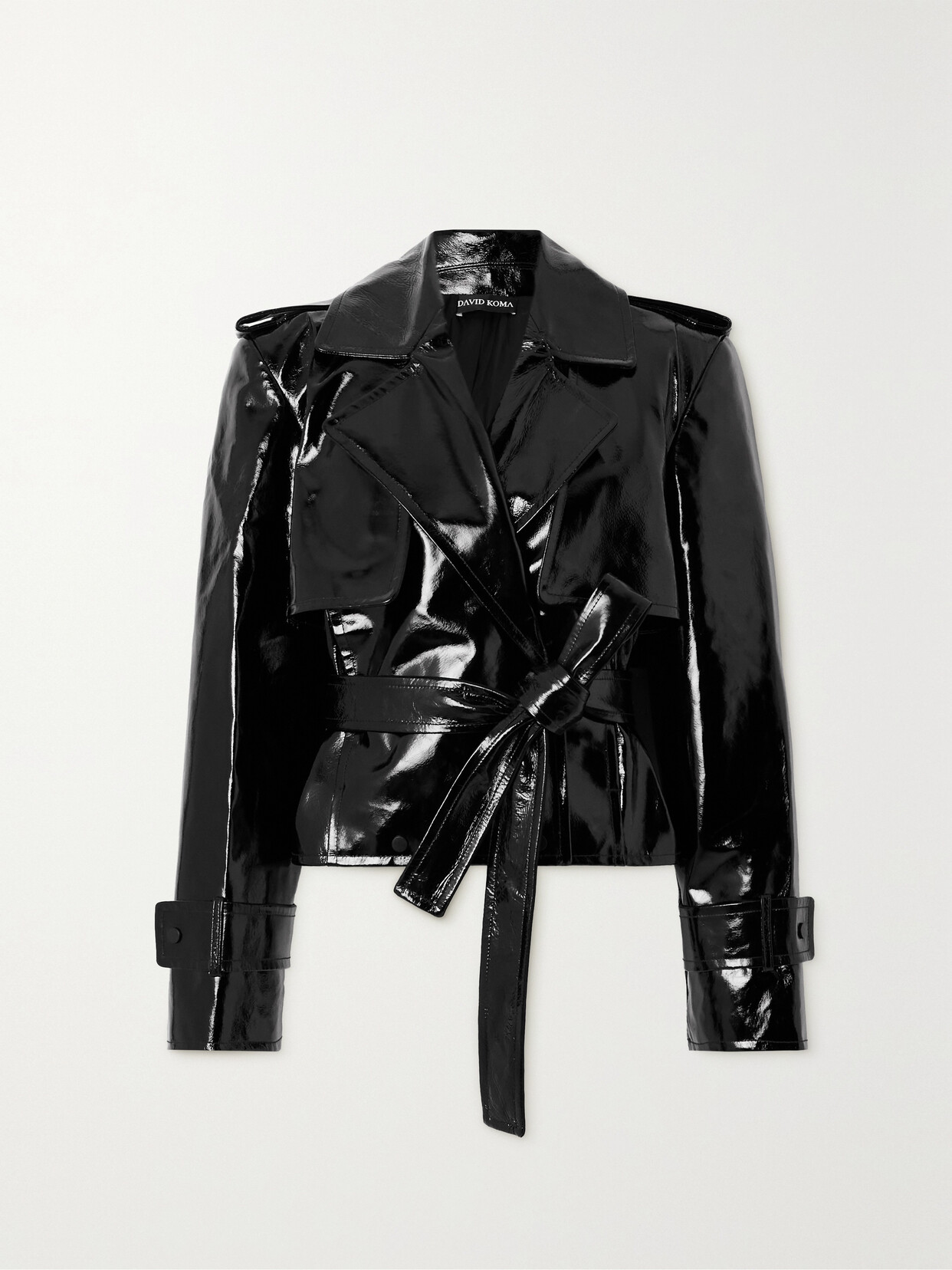 David Koma - Belted Patent-leather Jacket - Black