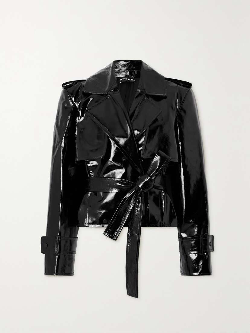 David Koma Belted Patent-leather Jacket