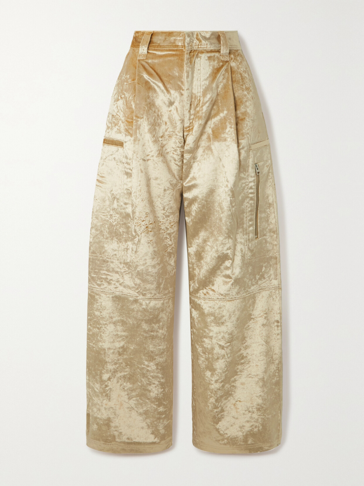 AMI PARIS Crushed-velvet Wide-leg Cargo Pants