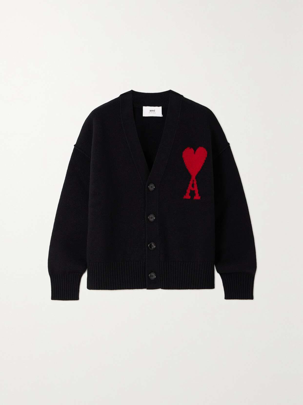 AMI PARIS - Intarsia Merino Wool Cardigan - Black