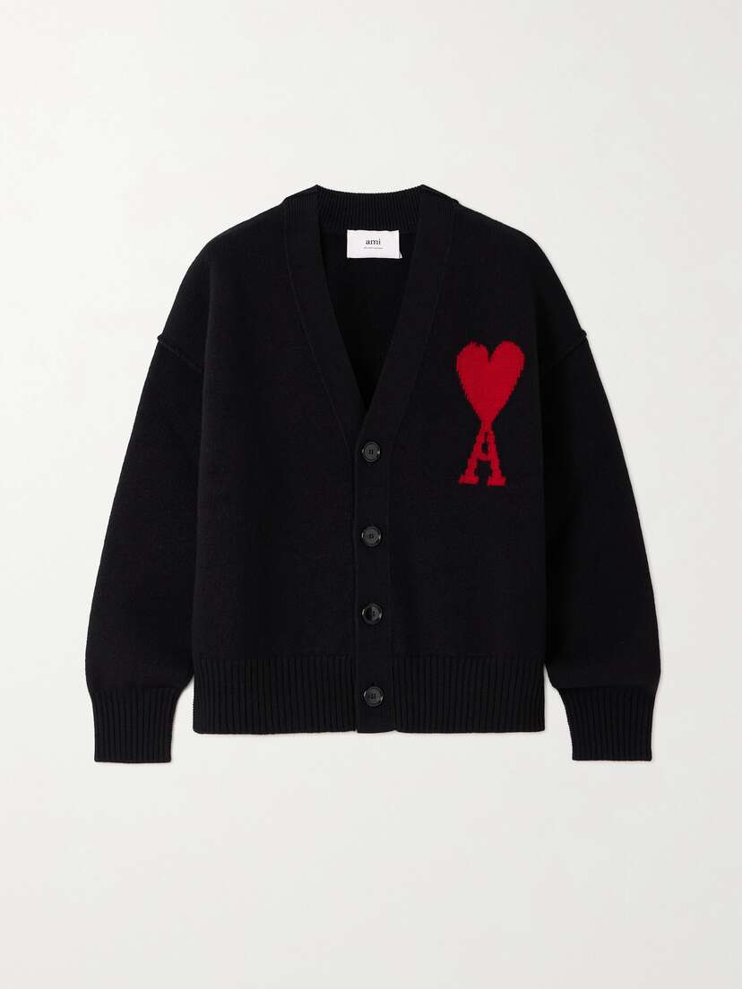 AMI PARIS + Net Sustain Intarsia Merino Wool Cardigan