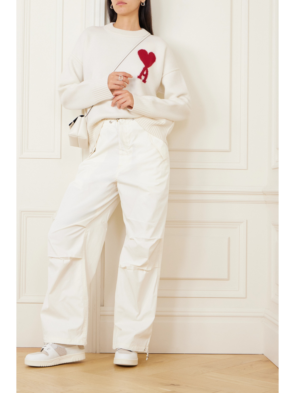 Ami Alexandre Mattiussi Red Adc Wool Crewneck Sweater In White