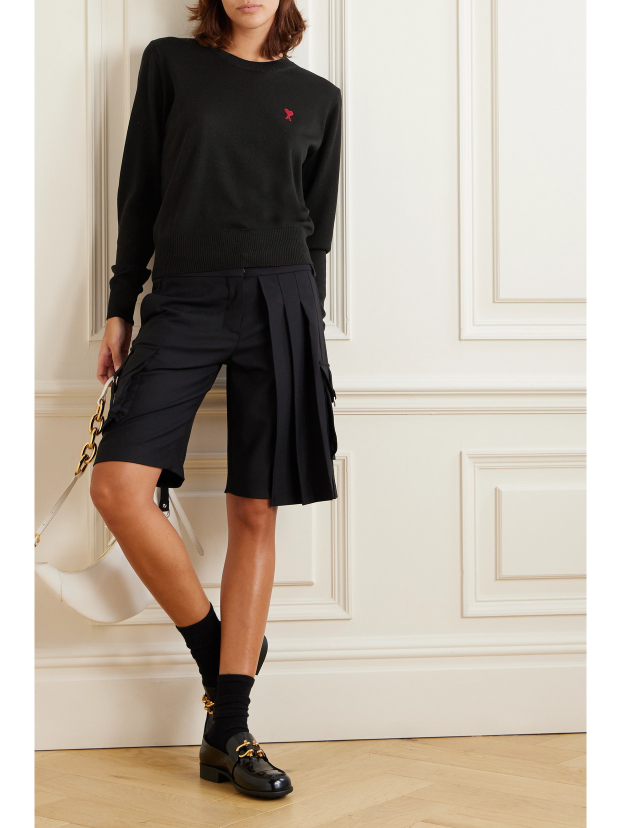 Shop Ami Alexandre Mattiussi + Net Sustain Embroidered Merino Wool Sweater In Black