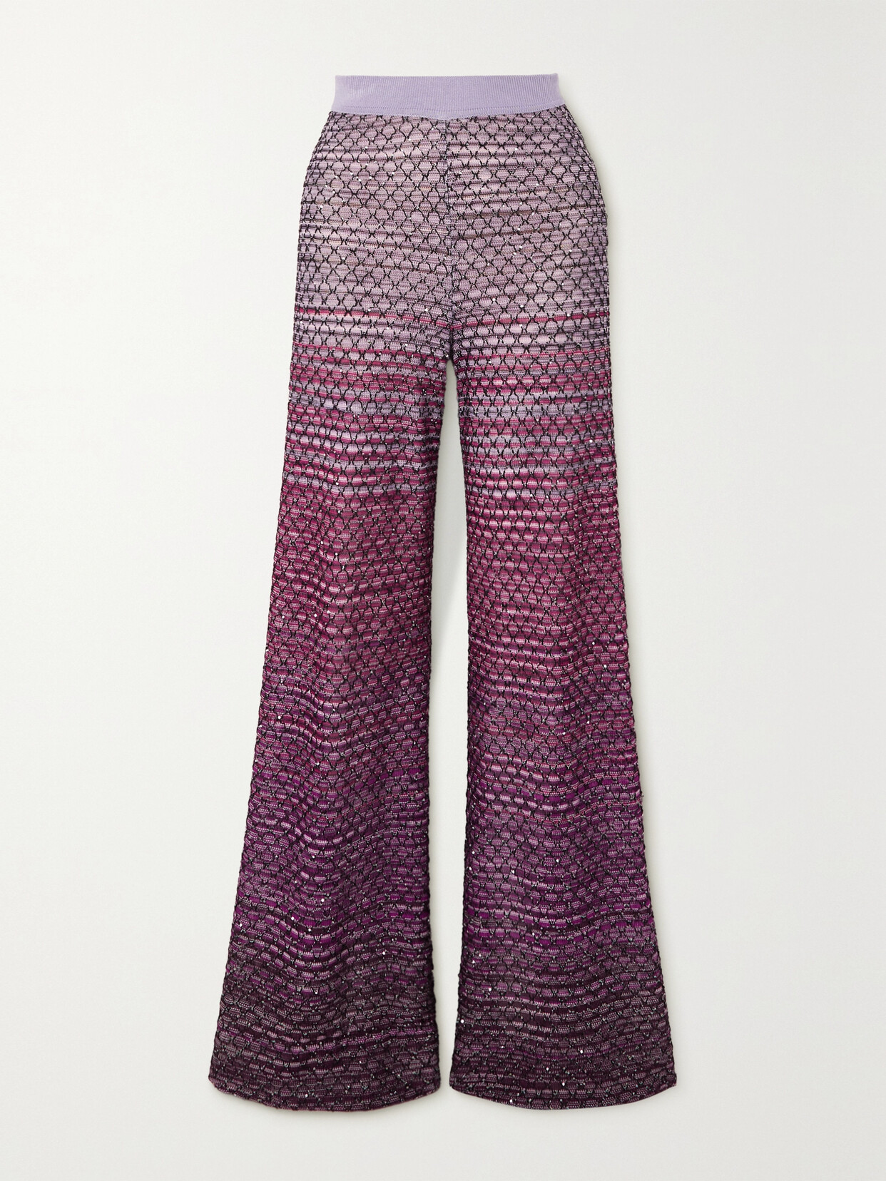 Missoni - Sequined Striped Crochet-knit Straight-leg Trousers - Red