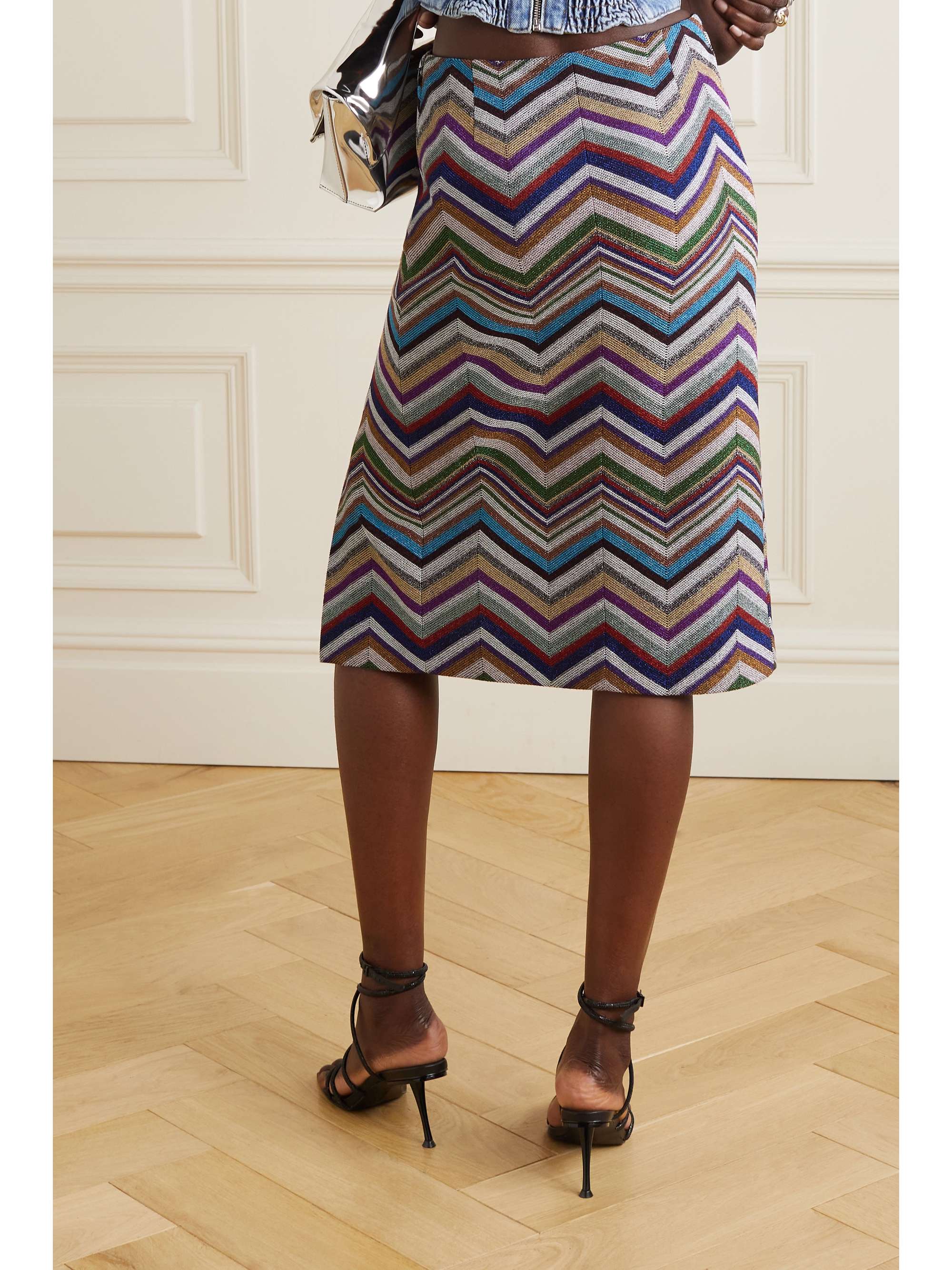 MISSONI Striped metallic wool-blend crochet-knit midi skirt