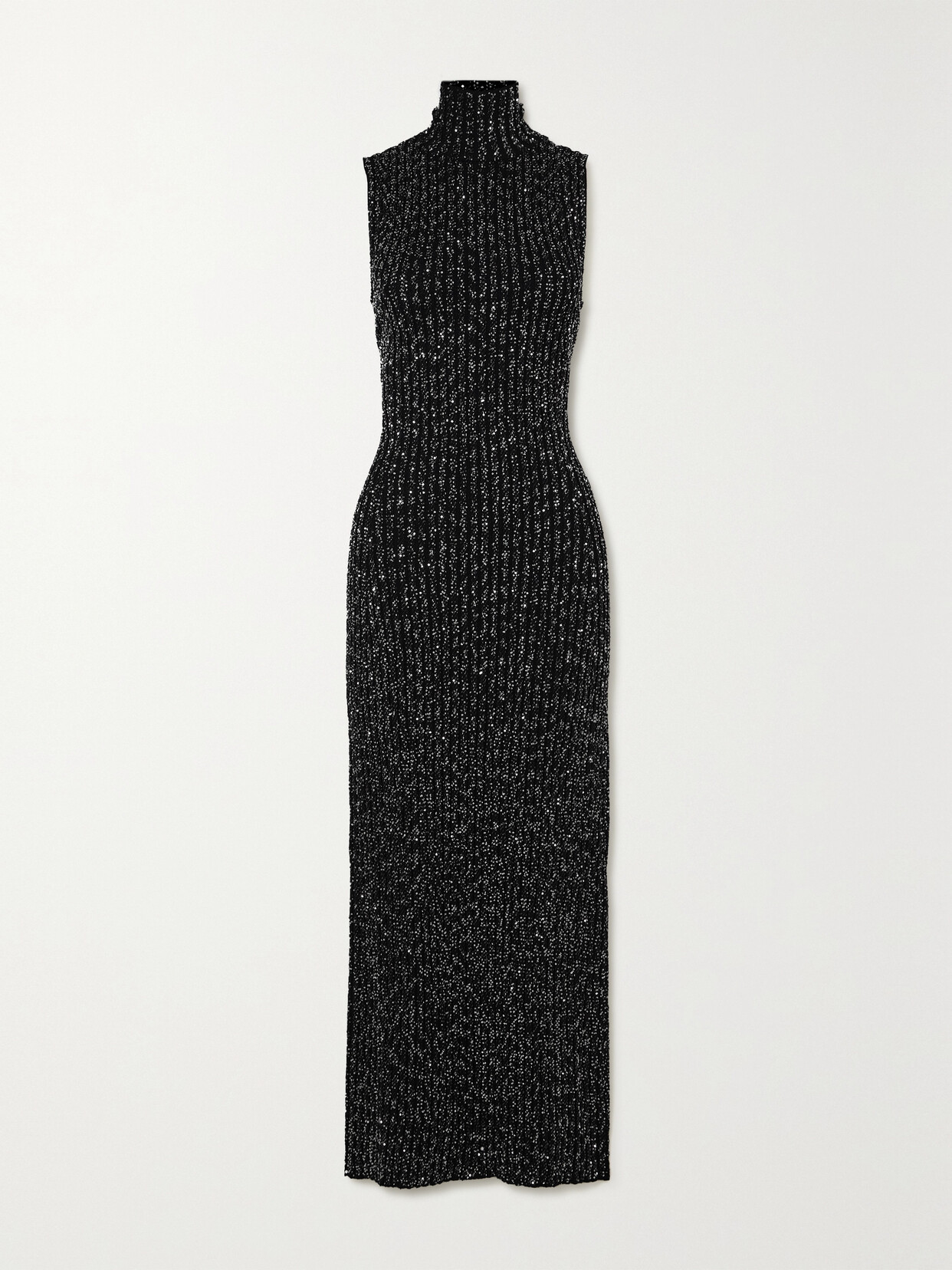 MISSONI SEQUINED RIBBED CROCHET-KNIT TURTLENECK MAXI DRESS