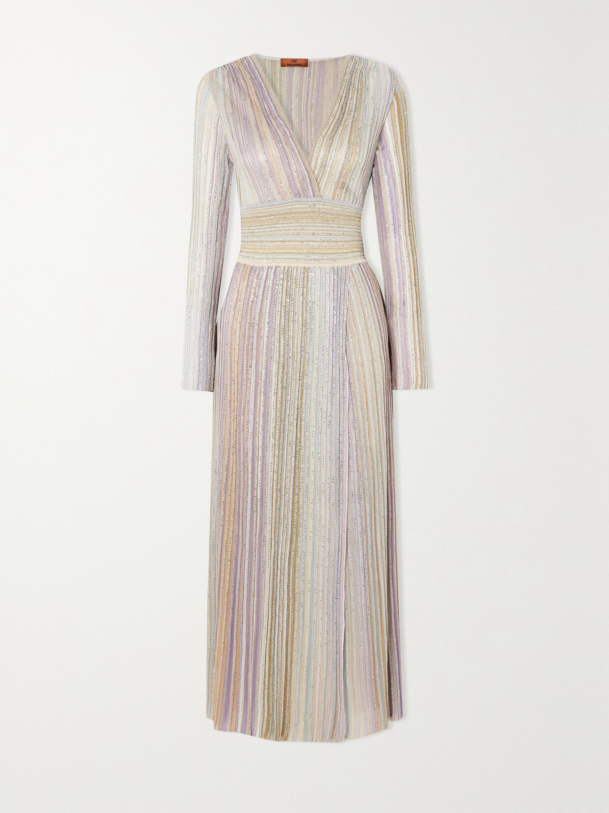 Missoni - Wrap-effect Sequined Striped Crochet-knit Silk-blend Maxi Dress - Multi