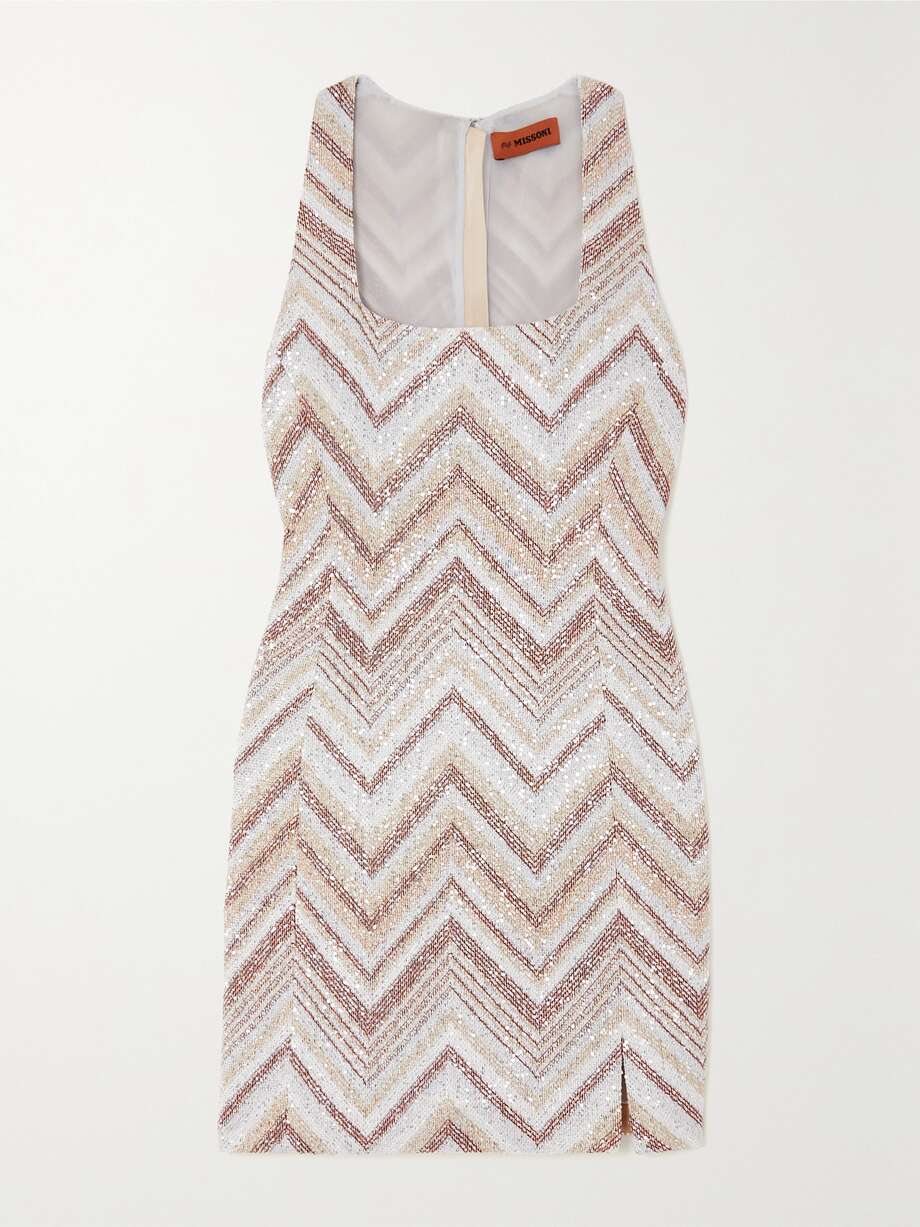 net-a-porter.com | Sequined striped crochet-knit mini dress