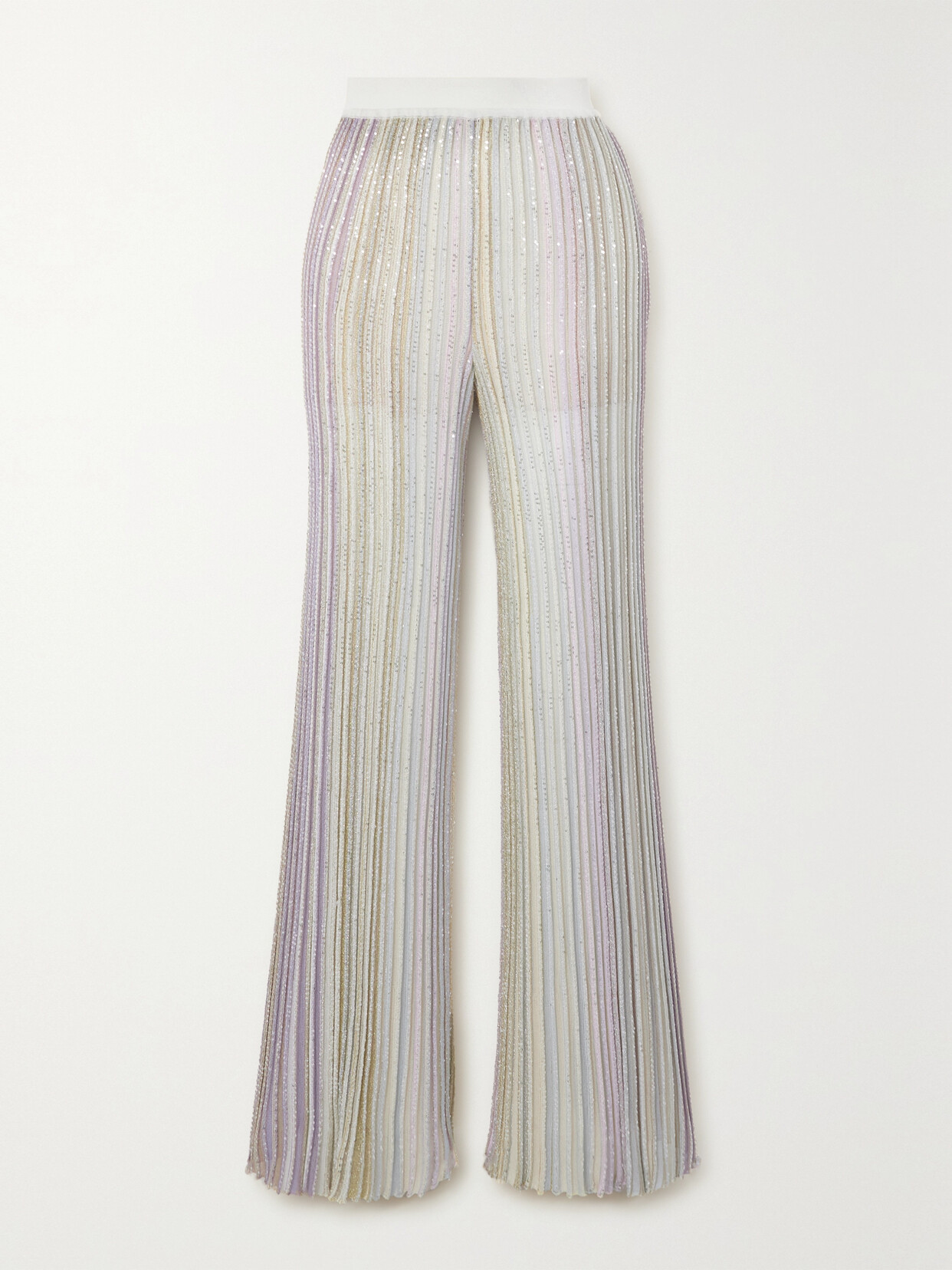 Missoni - Pleated Sequin-embellished Crochet-knit Wide-leg Pants - Neutrals