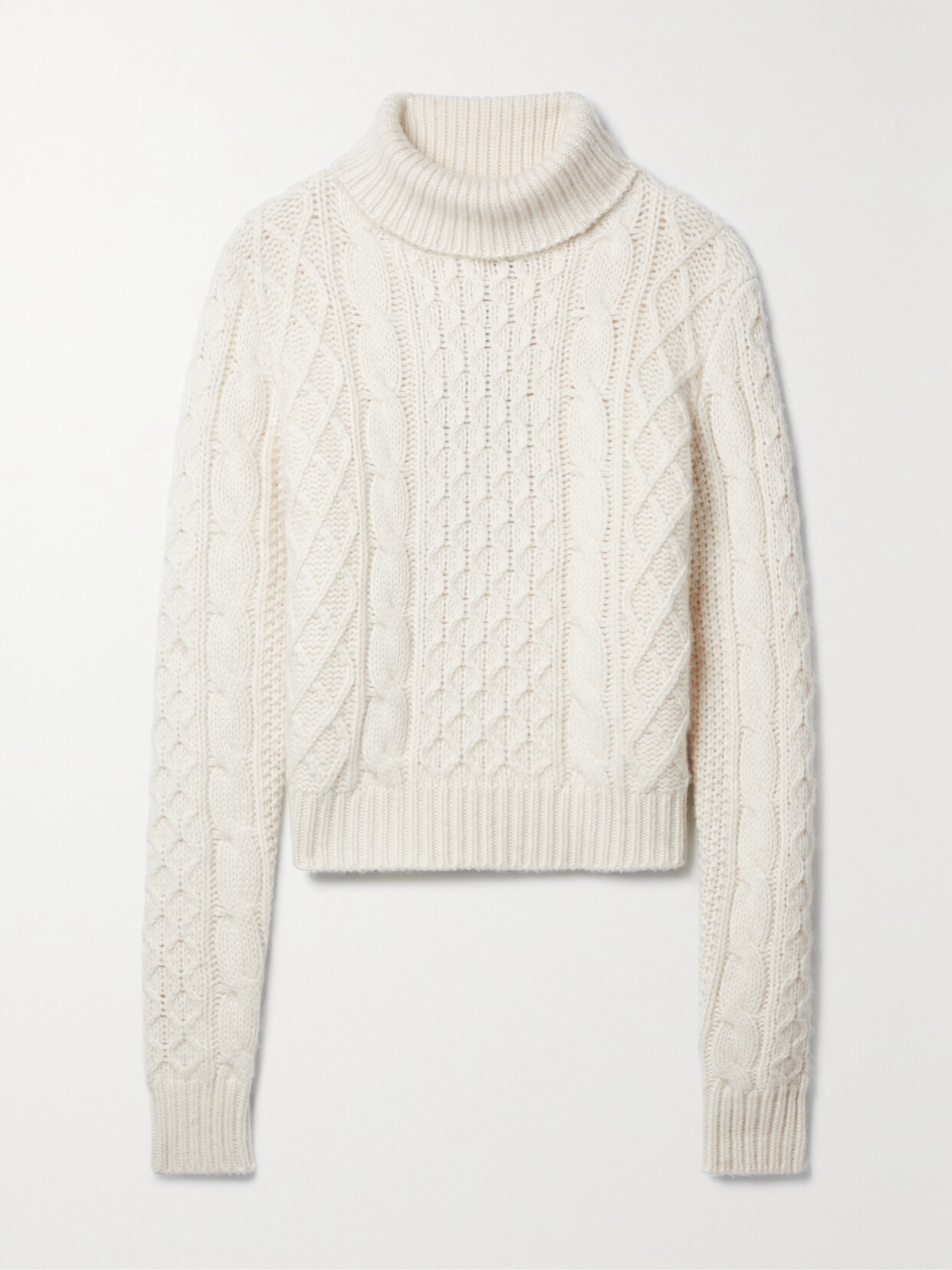 Shop Nili Lotan Andrina Cable-knit Wool And Cashmere-blend Turtleneck Sweater In Ivory