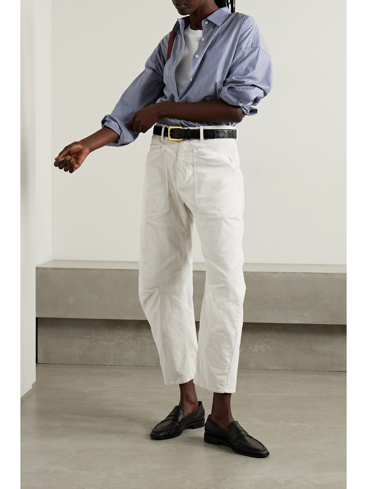 Shop Nili Lotan Shon Cotton-blend Corduroy Tapered Pants In White