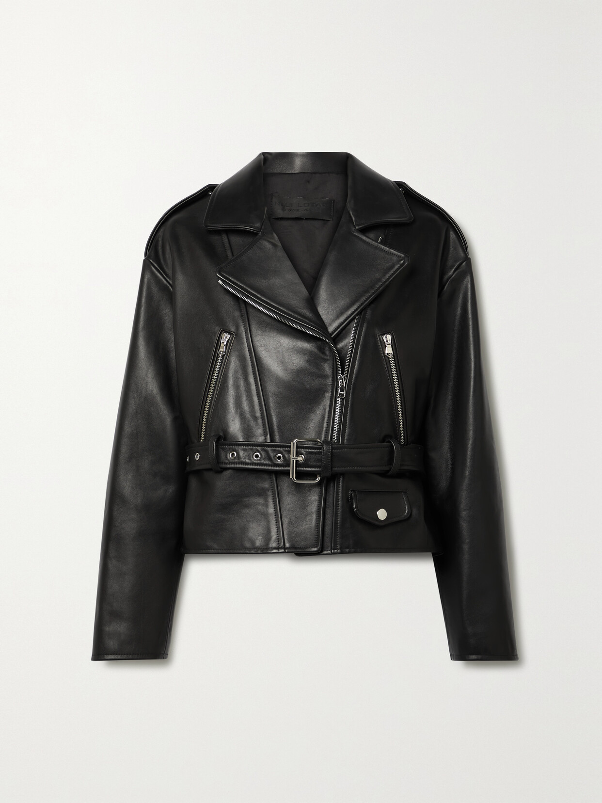 Nili Lotan - Aurelie Belted Paneled Leather Biker Jacker - Black