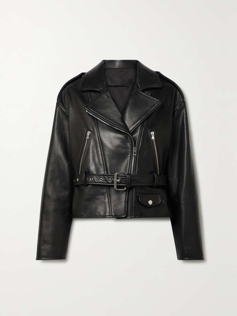 Nili Lotan Aurelie Belted Paneled Leather Biker Jacker