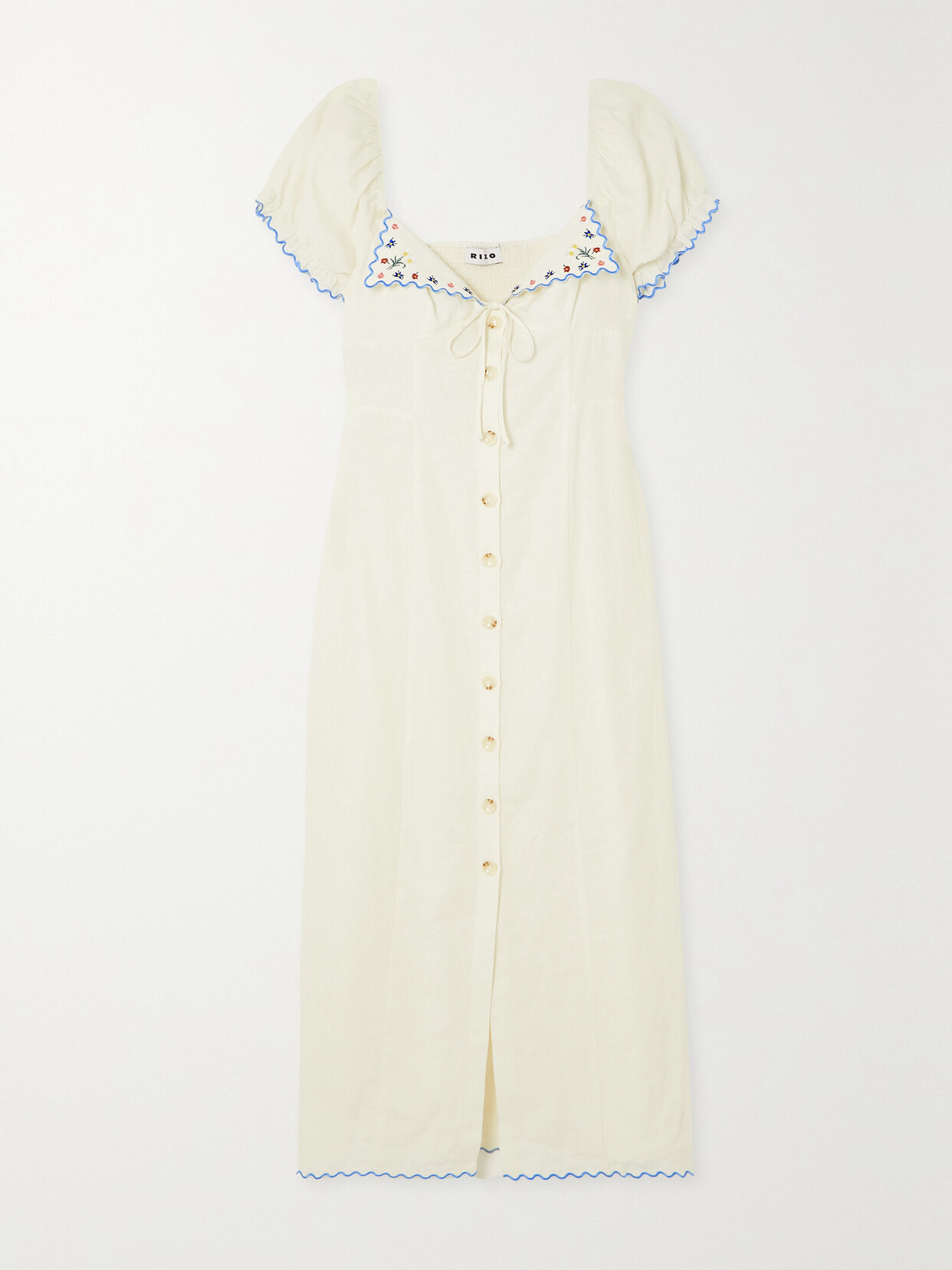 RIXO - Briella Scalloped Embroidered Linen-blend Midi Dress - Cream