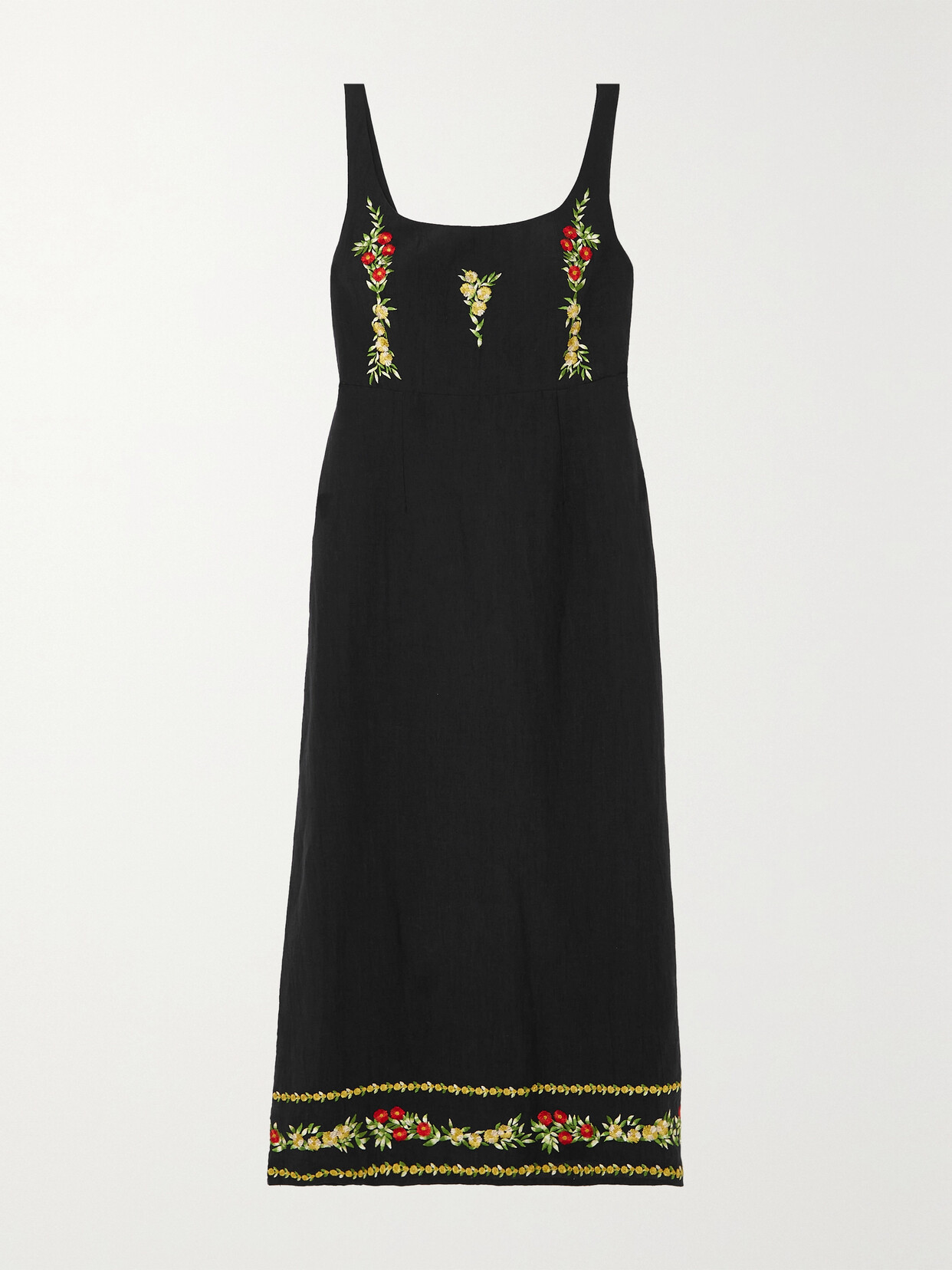 RIXO - Benedict Embroidered Linen-blend Midi Dress - Black