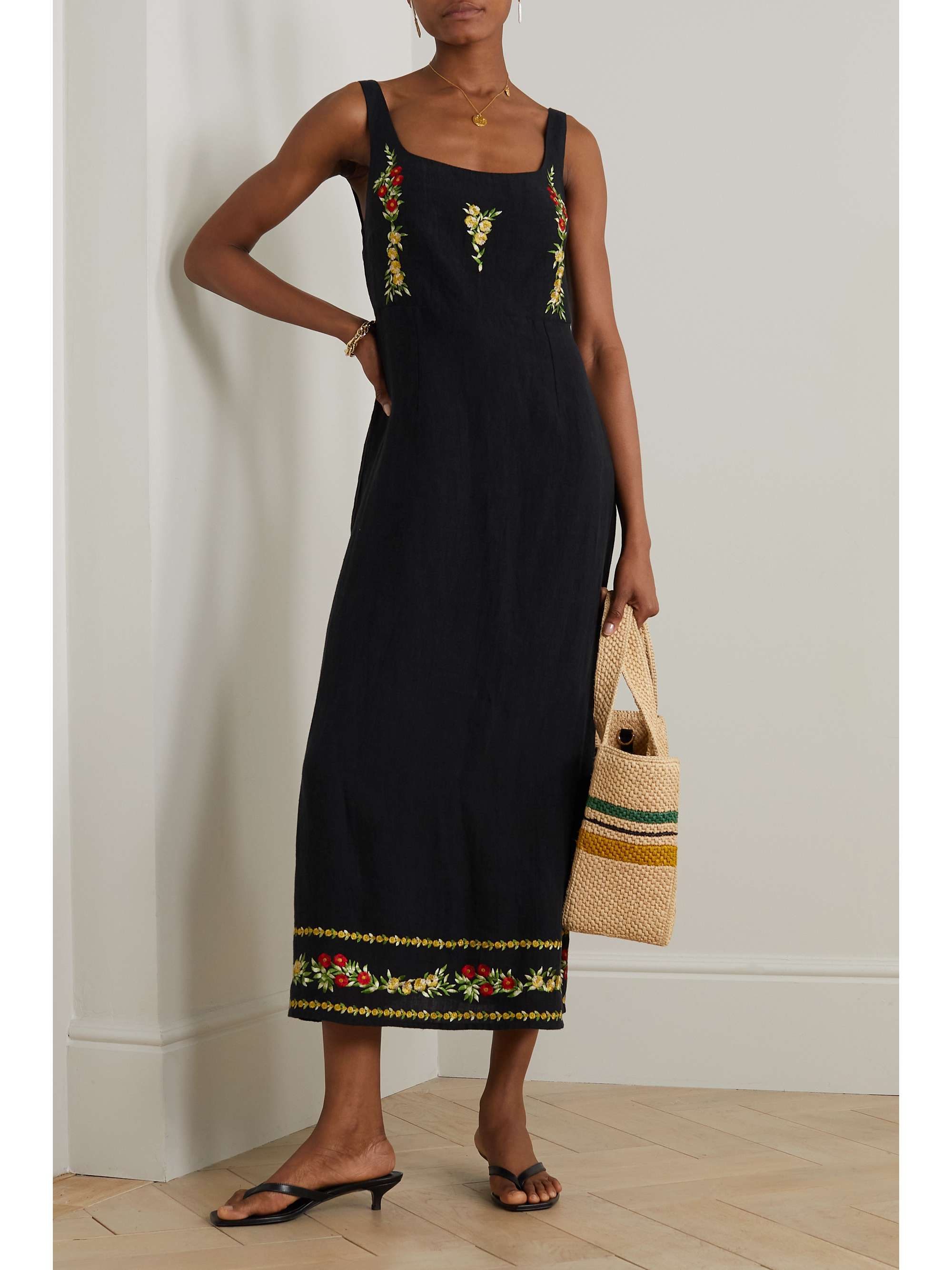 RIXO Benedict embroidered linenblend midi dress NETAPORTER