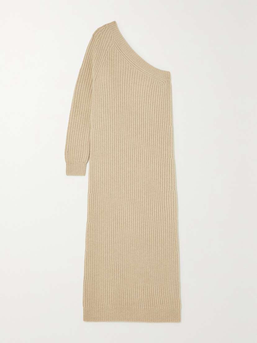 Max Mara One-shoulder Ribbed Wool And Cashmere-blend Midi Dress