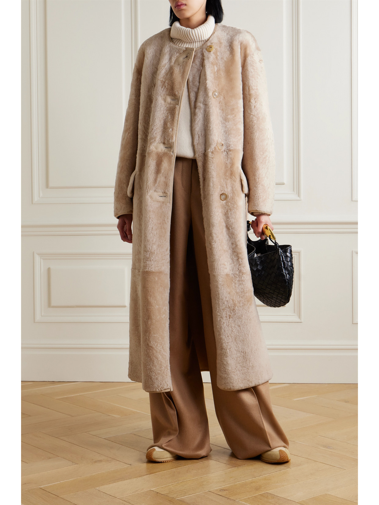 Shop Max Mara Talamo Reversible Shearling Coat In Neutrals