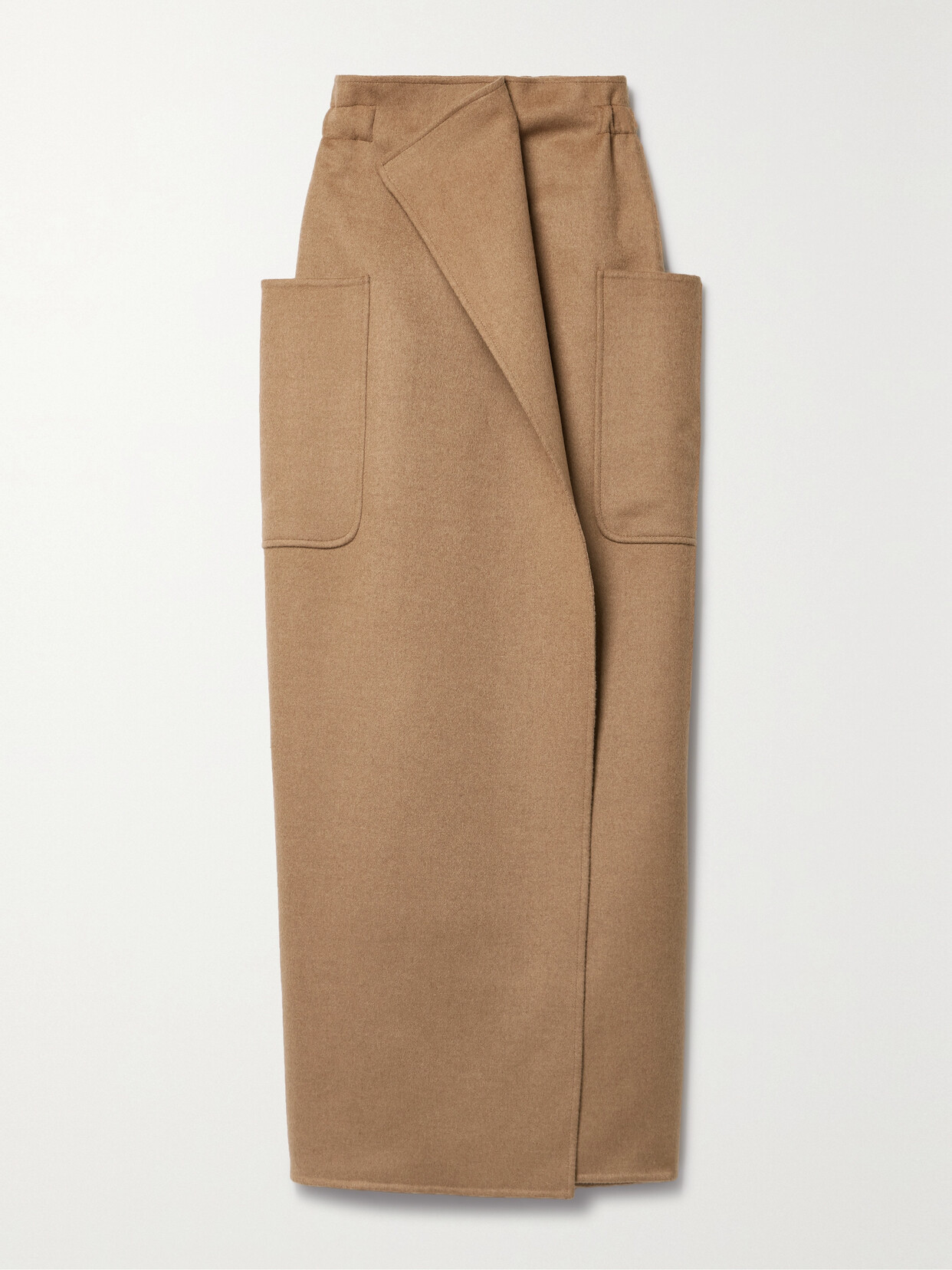 Shop Max Mara Carbone Wrap-effect Camel Hair Maxi Skirt In Brown