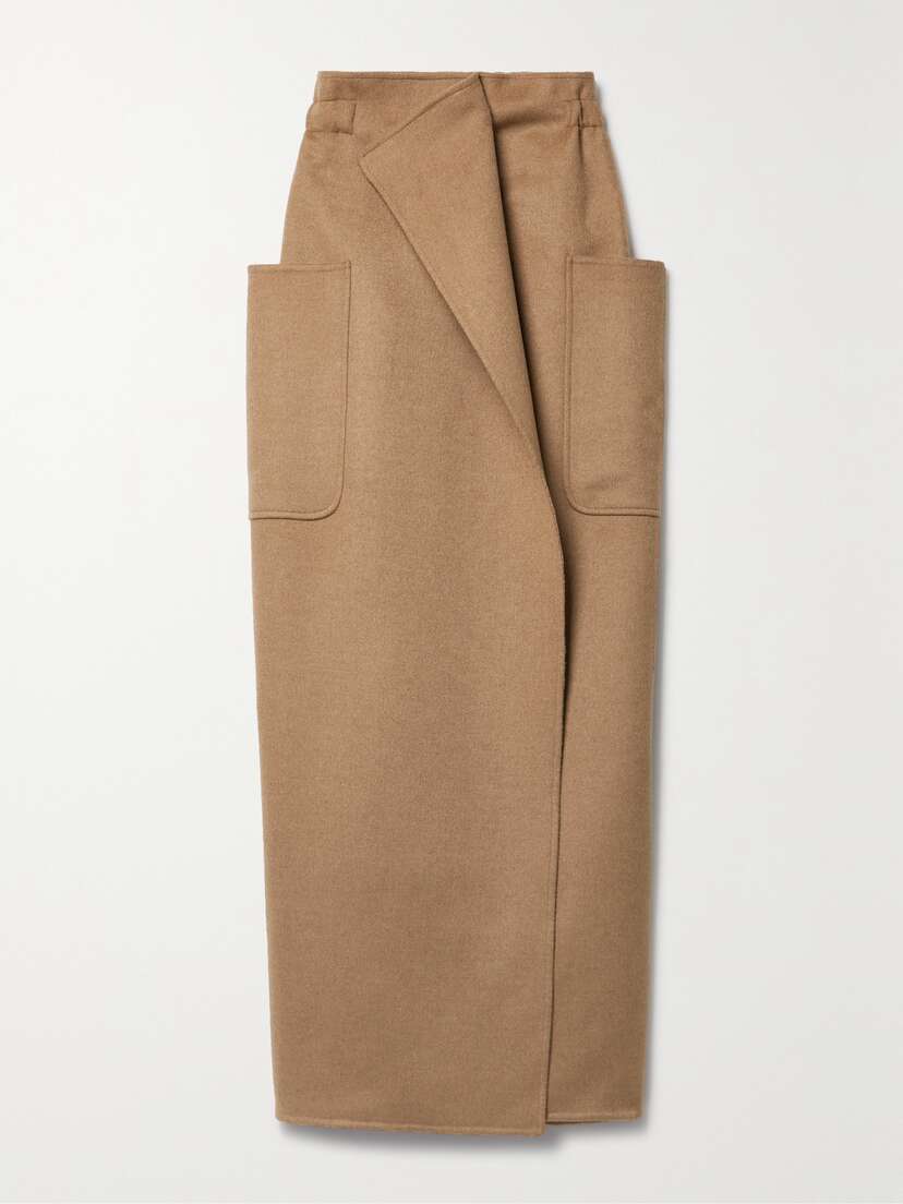 Max Mara Carbone Wrap-effect Camel Hair Maxi Skirt