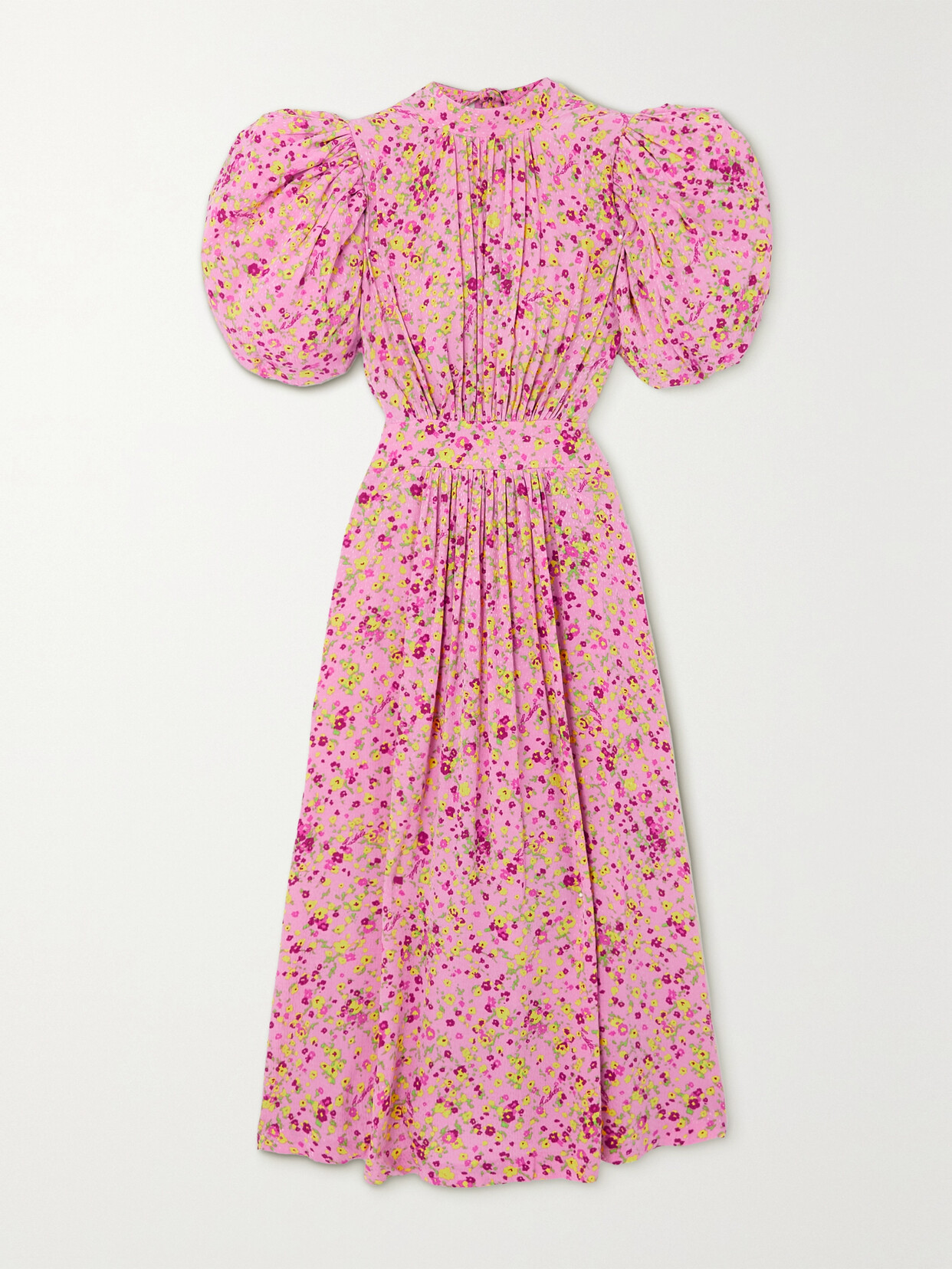 ROTATE BIRGER CHRISTENSEN + NET SUSTAIN NOON GATHERED LENZING™ ECOVERO™-BLEND FLORAL-JACQUARD MIDI DRESS