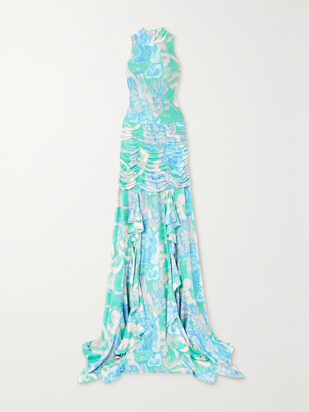 ROTATE Birger Christensen - Tattsi Printed Stretch Recycled-mesh Maxi Dress - Blue