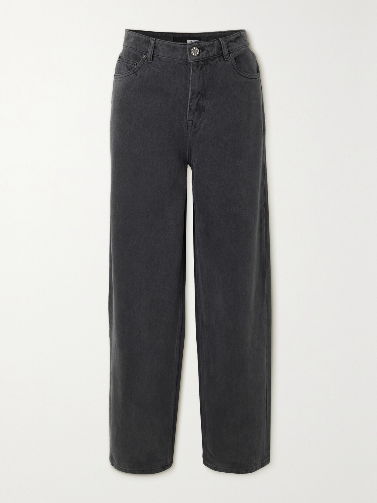 ROTATE Birger Christensen - Dixie Crystal-embellished Recycled High-rise Straight-leg Jeans - Black