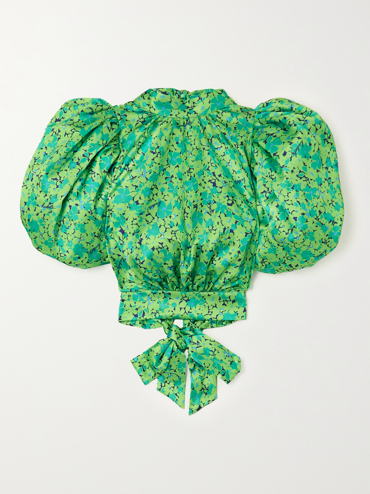 ROTATE Birger Christensen + Net Sustain Dawn Open-back Floral-print Recycled-satin Top - Green