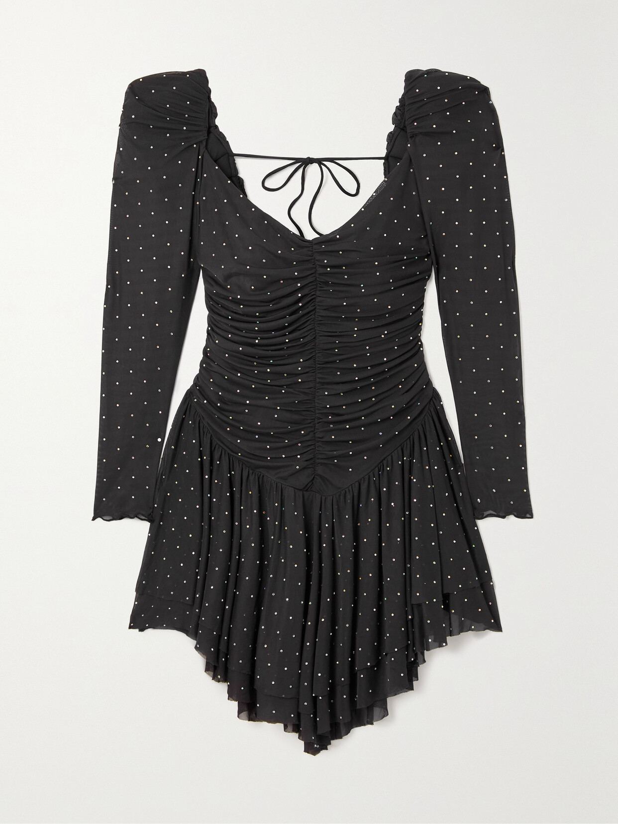 ROTATE Birger Christensen - + Net Sustain Sabina Asymmetric Embellished Stretch Recycled-mesh Mini Dress - Black