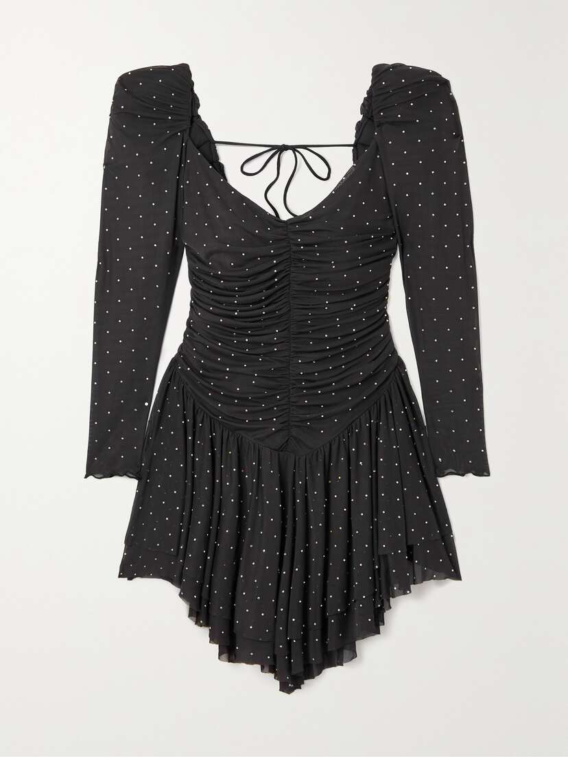 Rotate Birger Christensen + Net Sustain Sabina Asymmetric Embellished Stretch Recycled-mesh Mini Dress