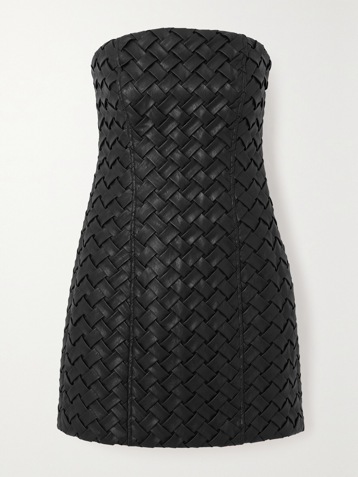 ROTATE BIRGER CHRISTENSEN + NET SUSTAIN HERLA STRAPLESS WOVEN COATED RECYCLED FAUX LEATHER MINI DRESS