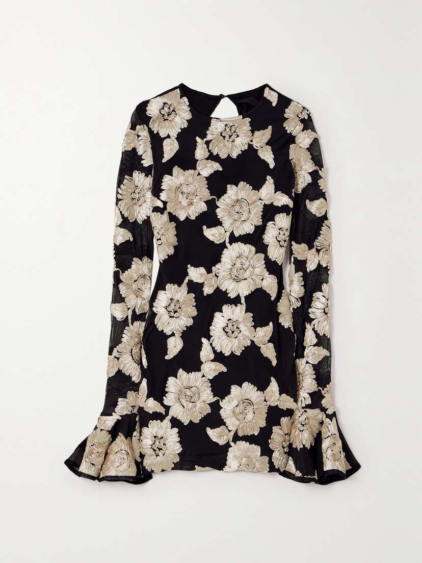 Rotate Birger Christensen + Net Sustain Rosita Open-back Appliquéd Stretch Recycled-tulle Mini Dress