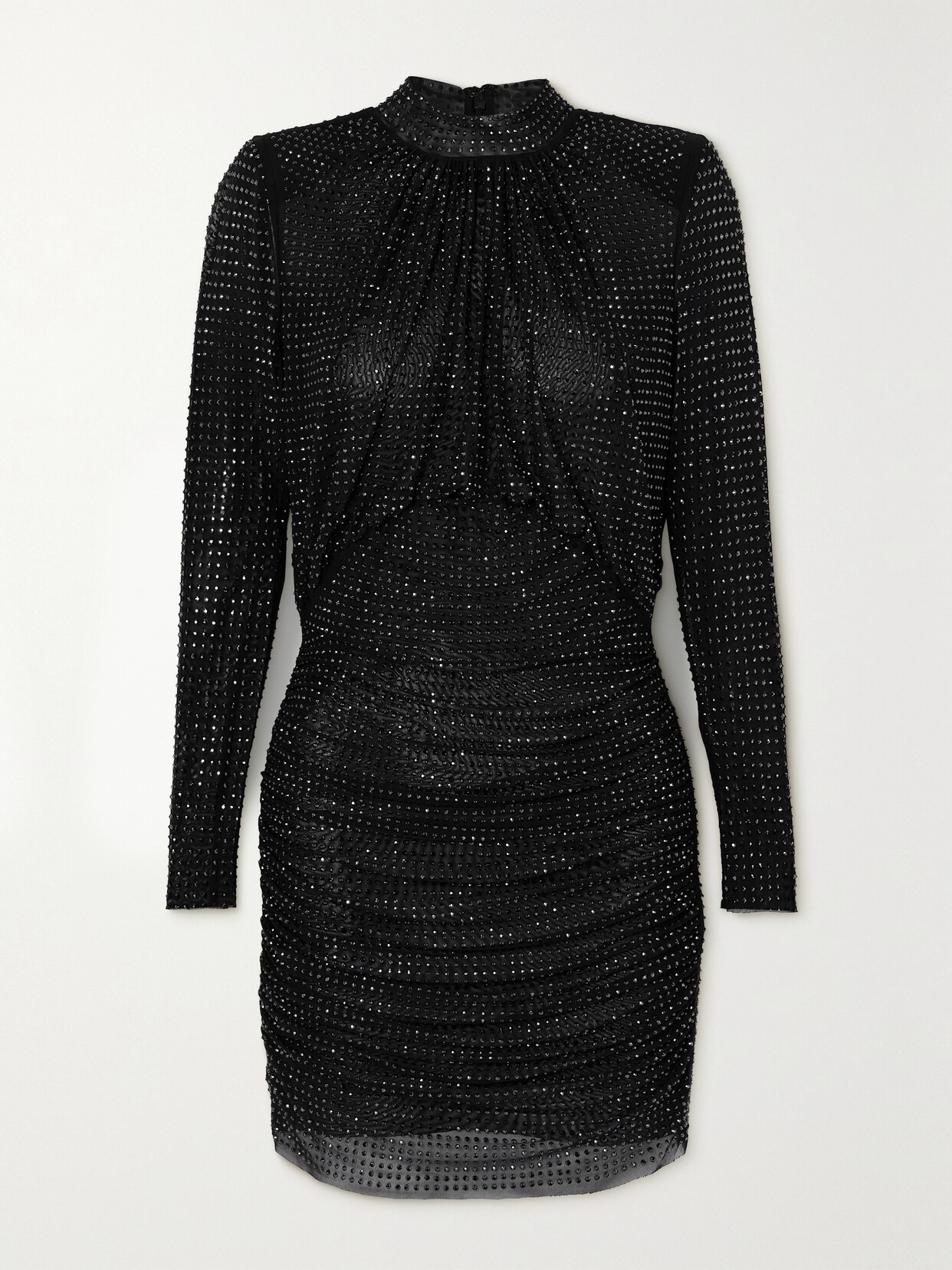 Self-Portrait Gathered Crystal-embellished Stretch-mesh Mini Dress