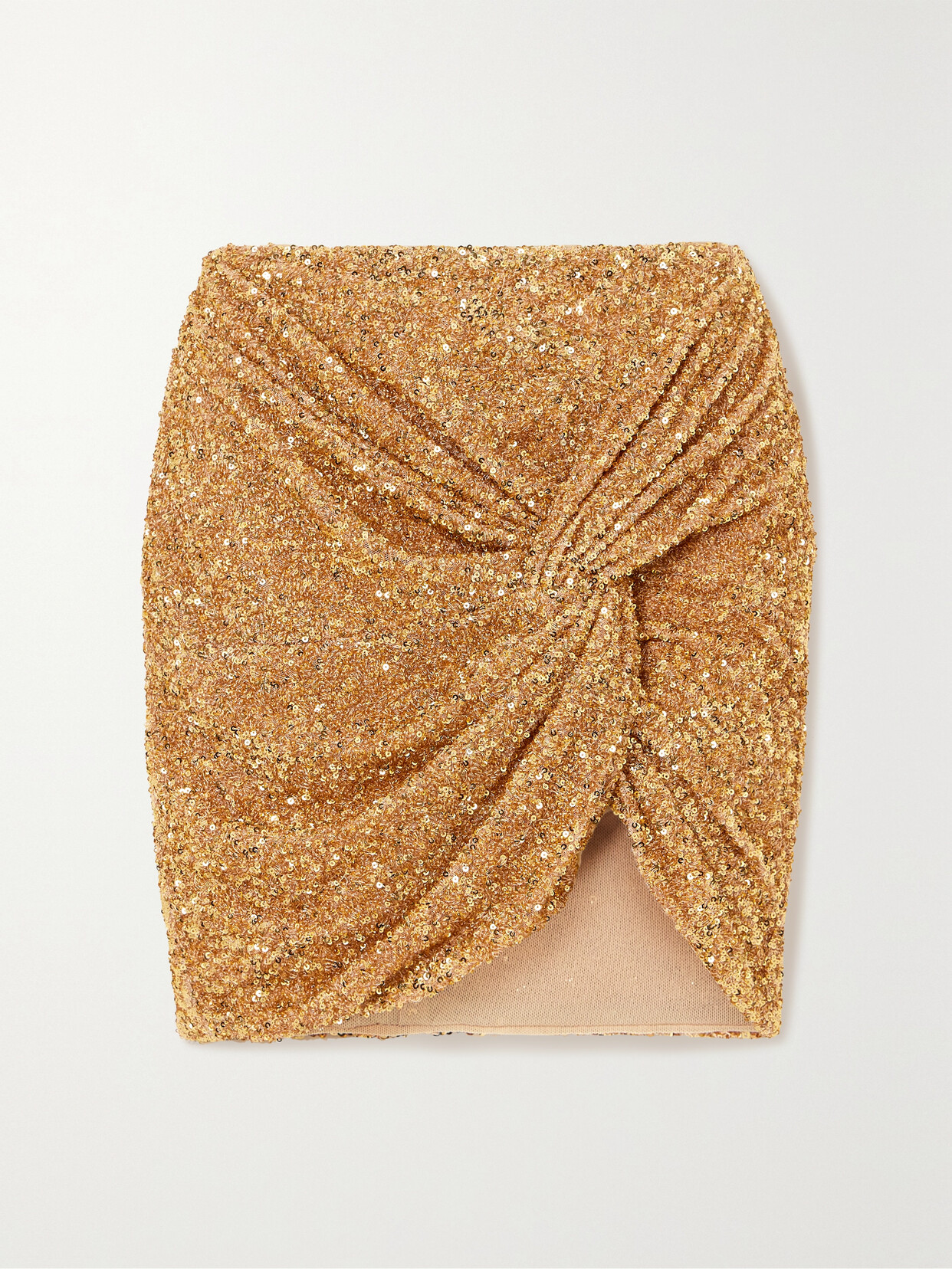 Self-Portrait - Twist-front Sequined Crepe Mini Skirt - Gold