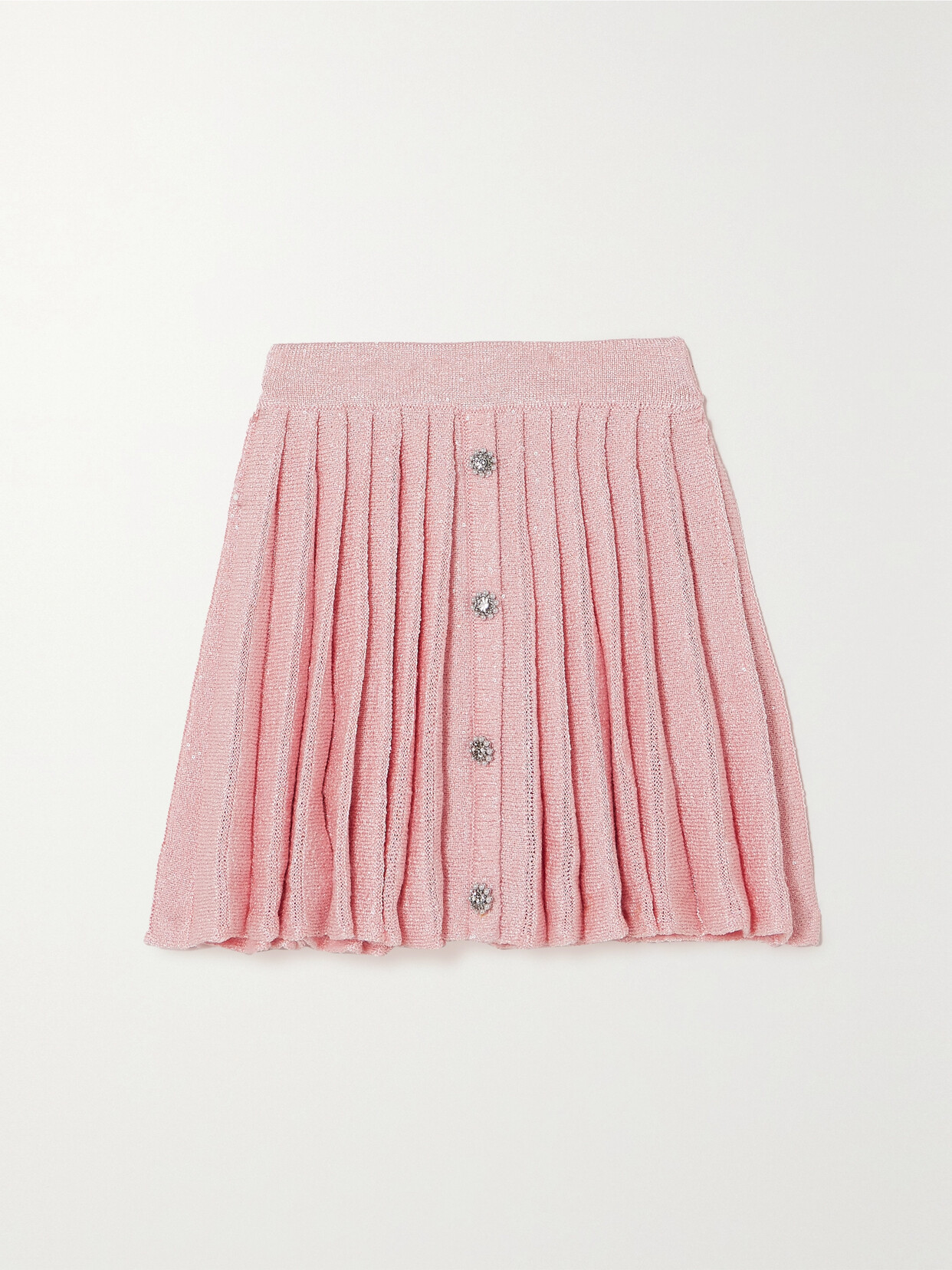 Self-Portrait - Embellished Pleated Ribbed-knit Mini Skirt - Pink