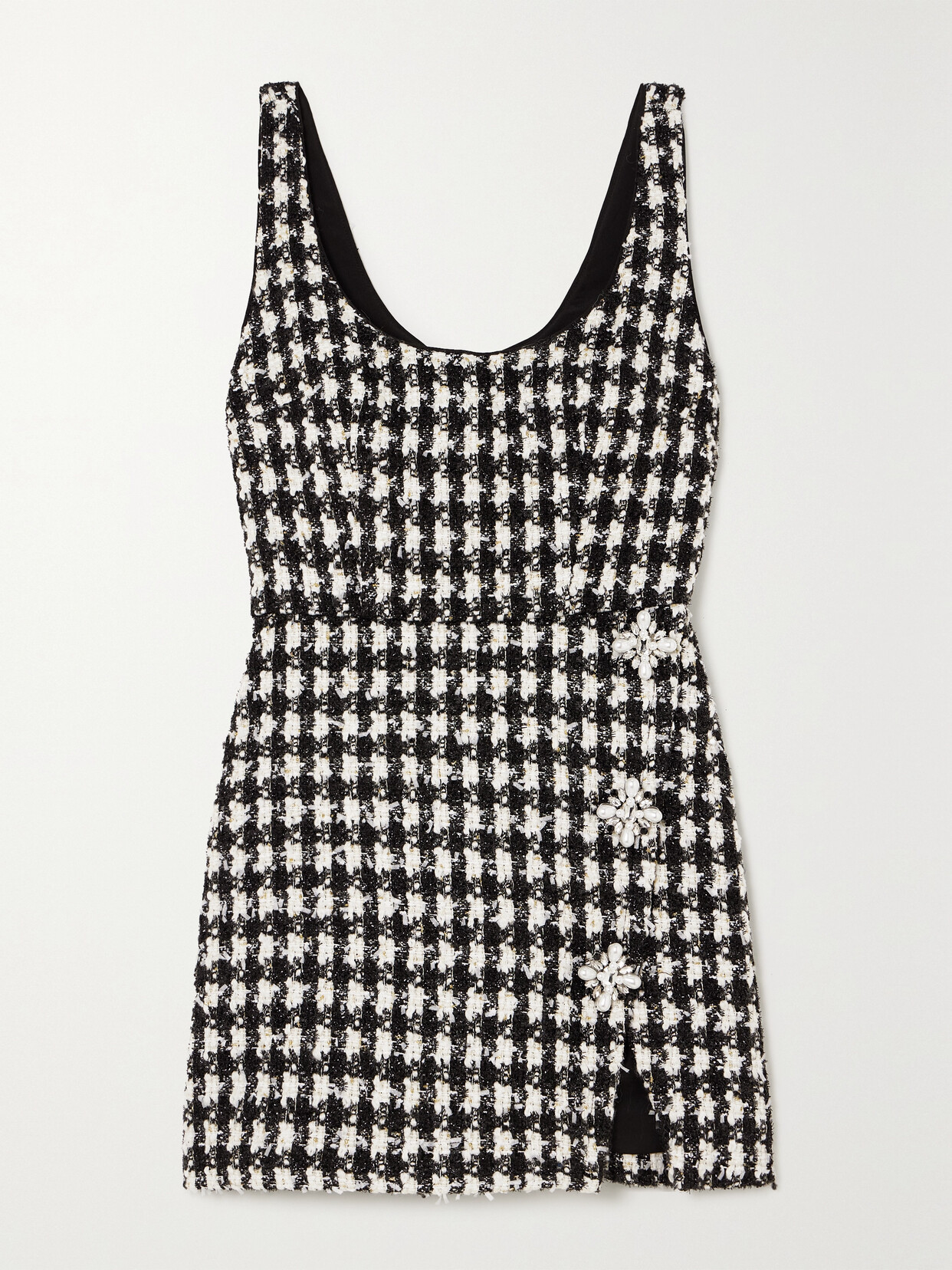 Self-Portrait Embellished Houndstooth Bouclé-knit Mini Dress - Black