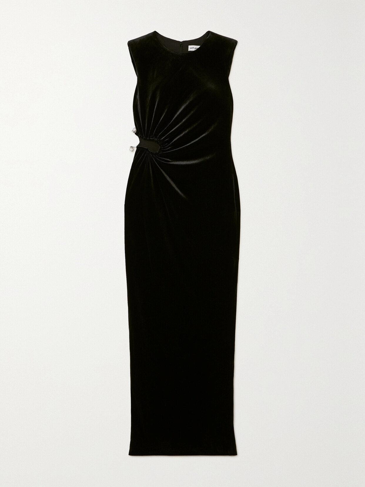 Self-Portrait - Cutout Gathered Faux Pearl-embellished Velvet Gown - Black