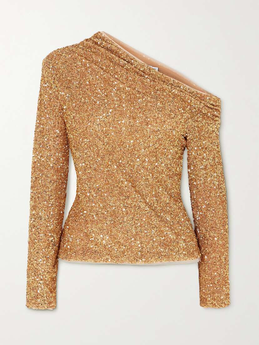 Self-Portrait Asymmetric Sequined Crepe Top