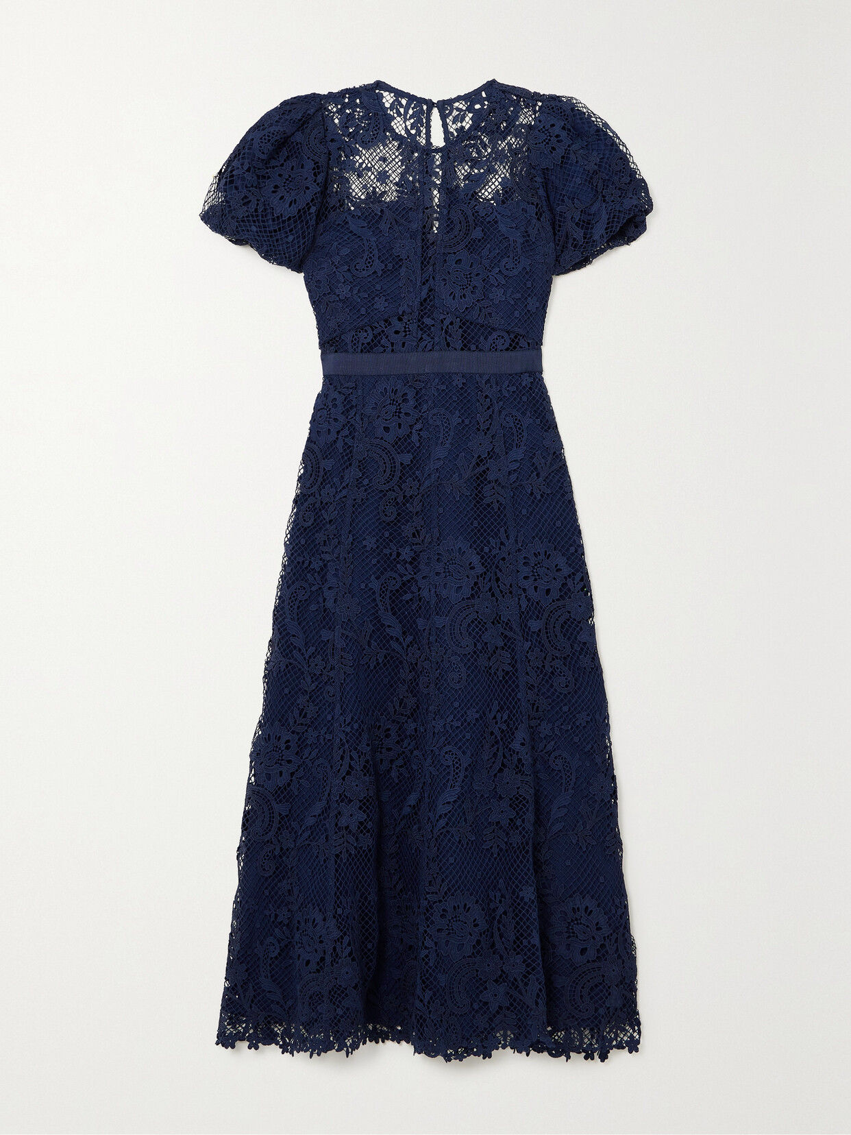 Self-Portrait - Grosgrain-trimmed Corded Guipure Lace Midi Dress - Blue