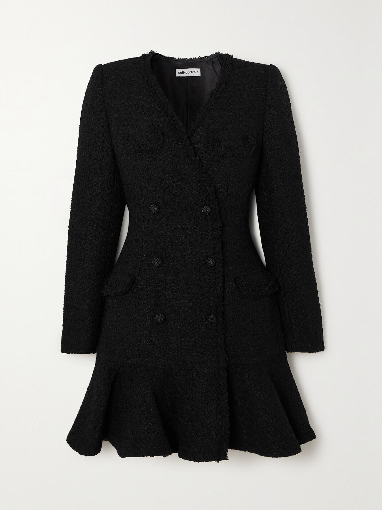 Self-Portrait - Double-breasted Bouclé Mini Dress - Black