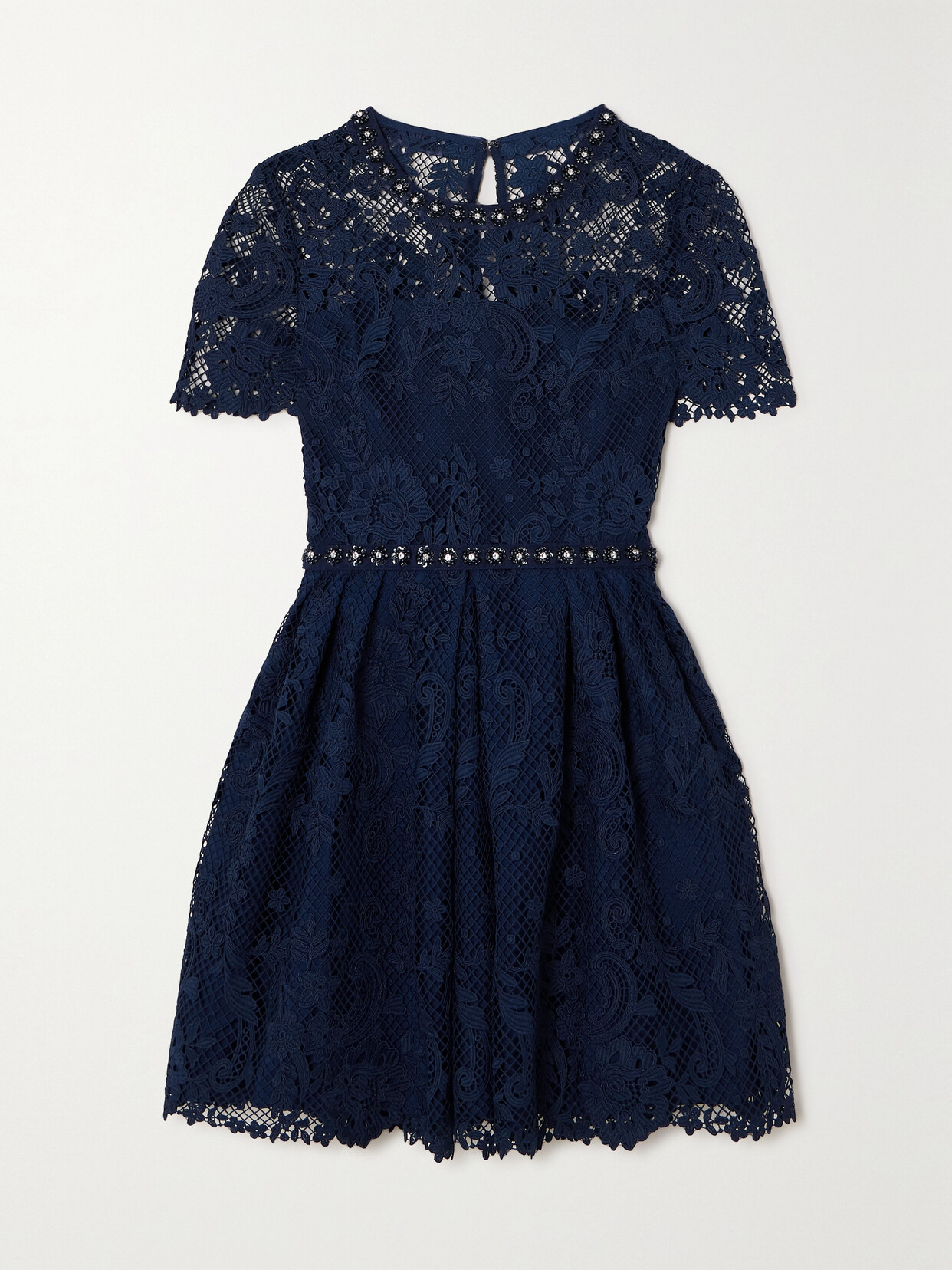 Shop Self-portrait Embellished Corded Guipure Lace Mini Dress In Blue