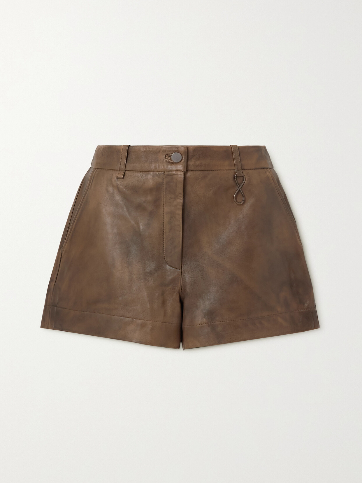 Remain Birger Christensen Cenila Embellished Brushed-leather Shorts In Brown