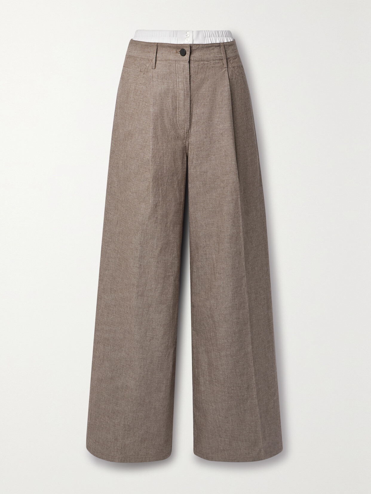 REMAIN Birger Christensen - Sama Layered Poplin-trimmed Cotton Oxford Wide-leg Pants - Brown