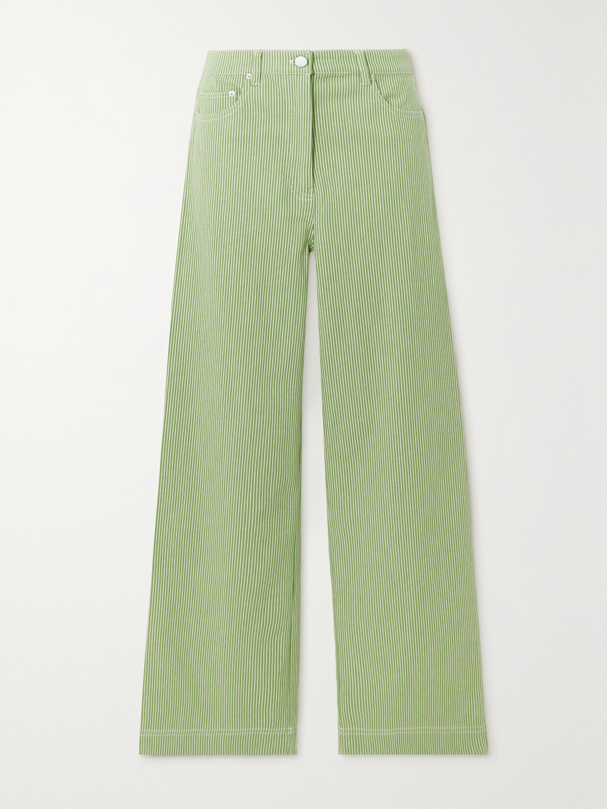 REMAIN Birger Christensen - Lymma Striped Stretch Organic Cotton Straight-leg Pants - Green