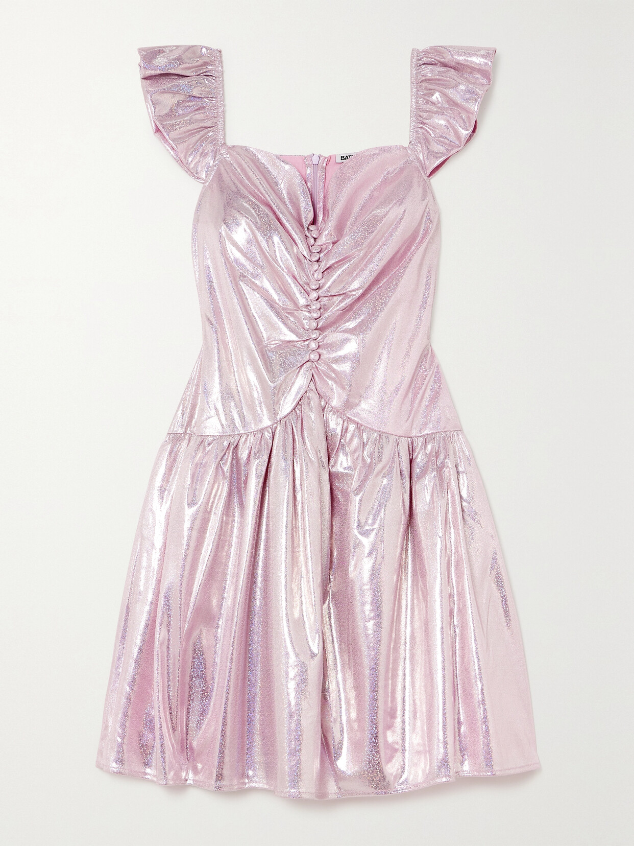 Batsheva - Wendy Ruched Holographic Lamé Mini Dress - Purple