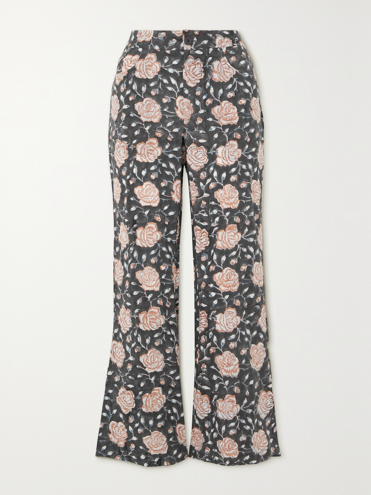 Batsheva Lawyer Cropped Floral-print Cotton Flared Pants - Gray