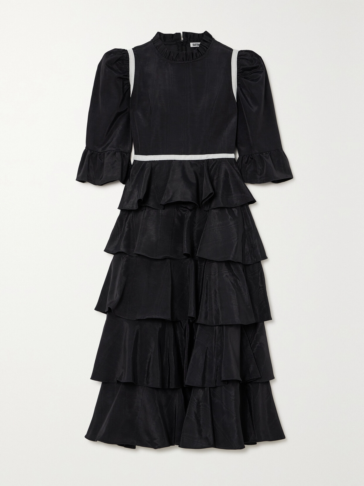 Batsheva - Simone Velvet-trimmed Ruffled Tiered Moire Midi Dress - Black